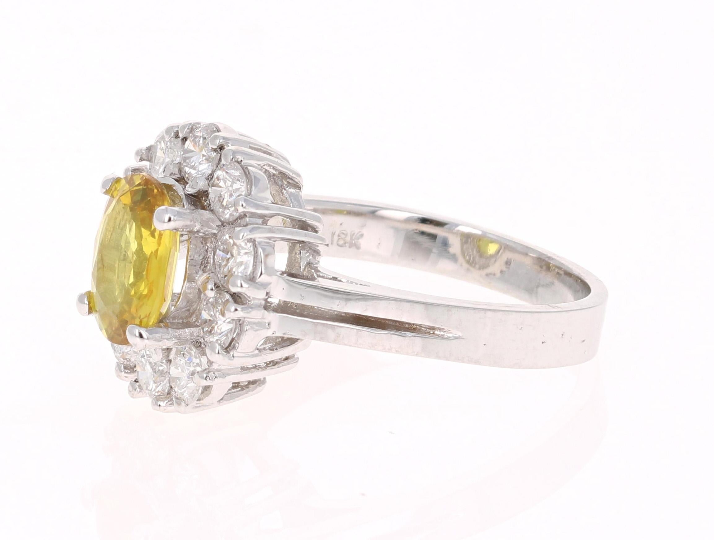 Contemporary 2.66 Carat Yellow Sapphire Diamond White Gold Engagement Ring  For Sale