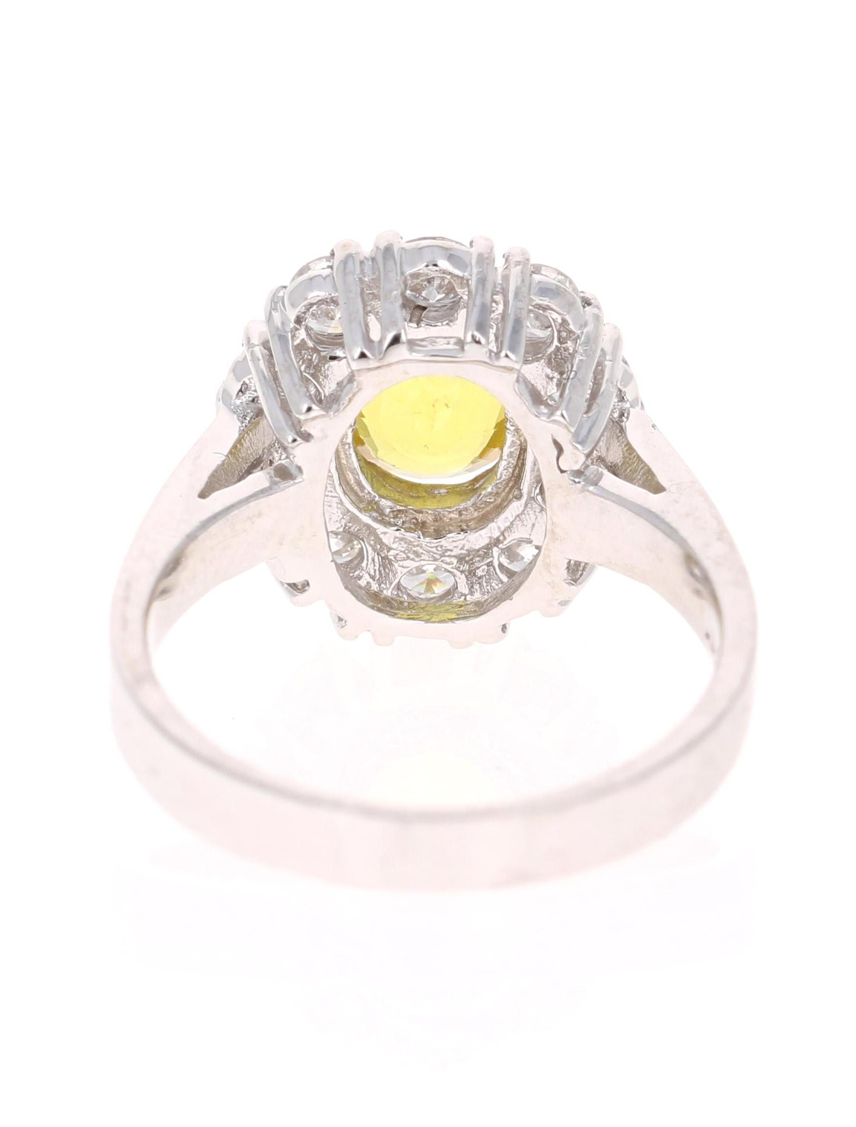 Oval Cut 2.66 Carat Yellow Sapphire Diamond White Gold Engagement Ring  For Sale
