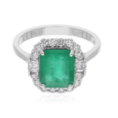 2,66 Karat sambischer Smaragd Ring 0,62 Karat SI/H Diamant 14 Karat Weißgold