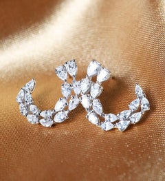 2.66 Carats Drop Shape Diamonds 18K Gold Half Moon Earrings