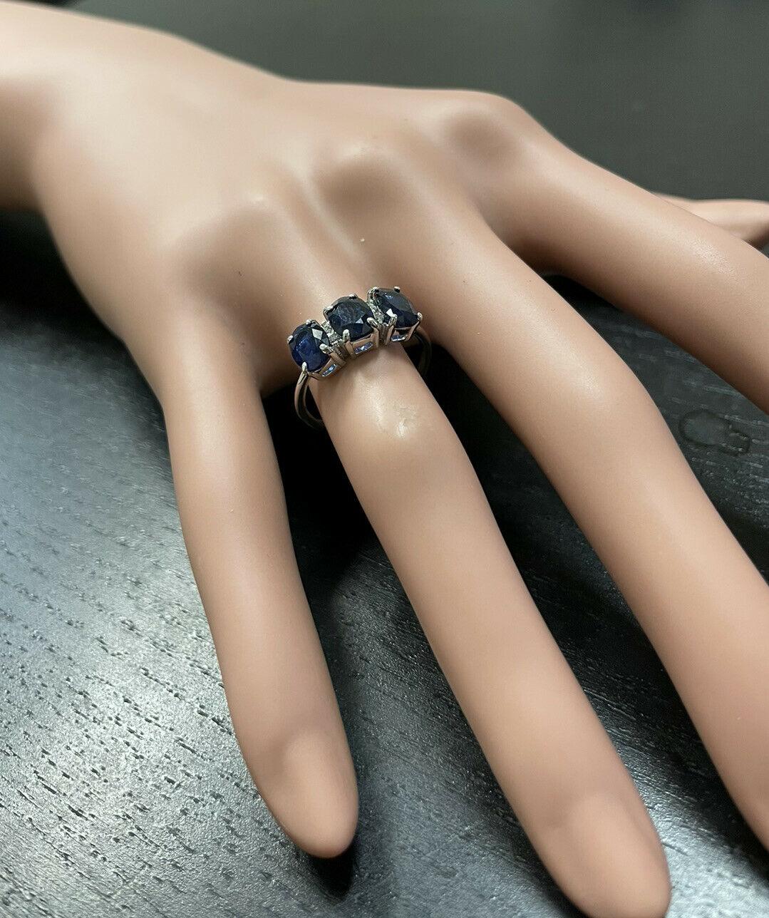 14 Karat massiver Weißgold Ring mit 2,66 Karat natürlichem Saphir und Diamant im Angebot 3