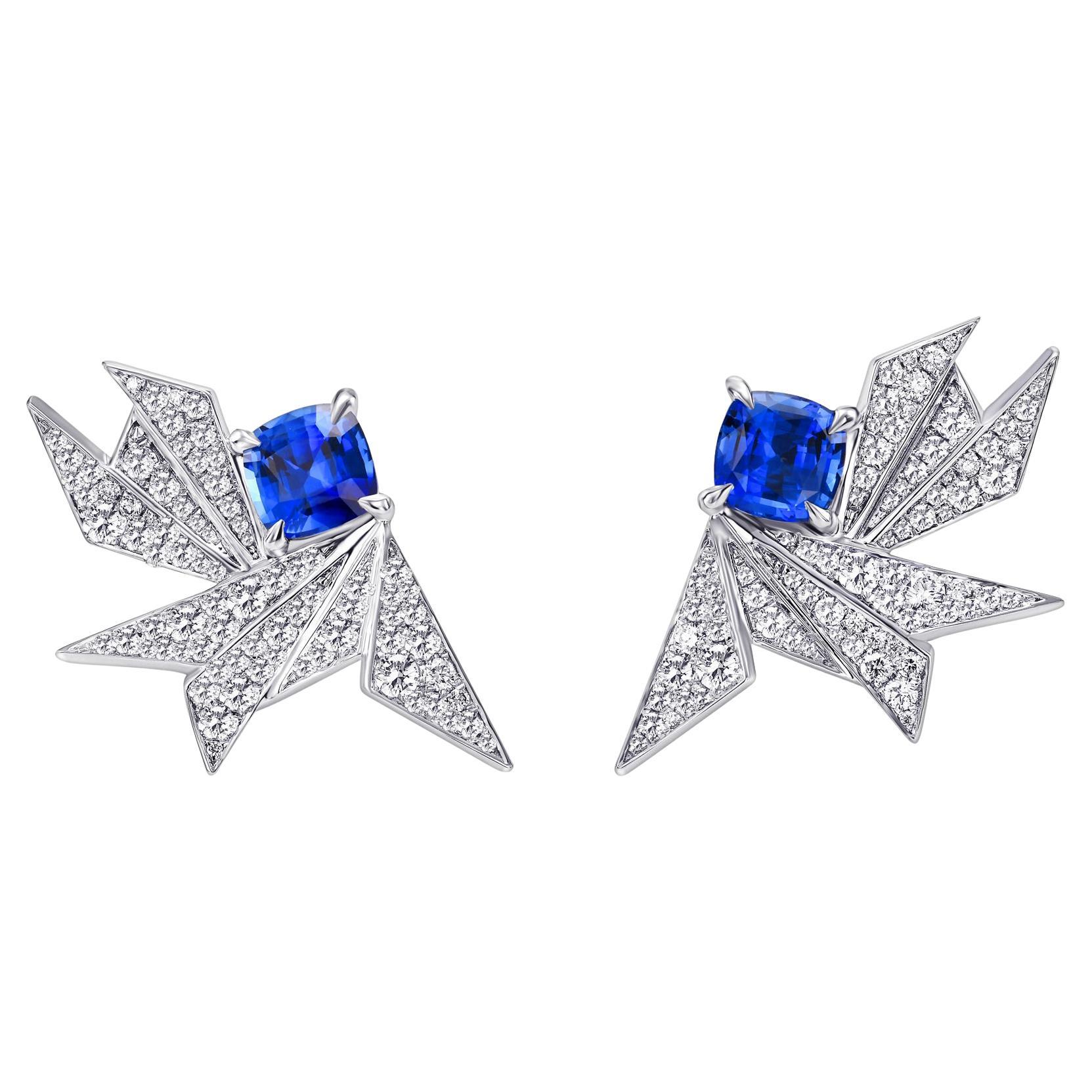 Orecchini Couture con zaffiro blu e diamanti da 2,66 carati di CS in vendita