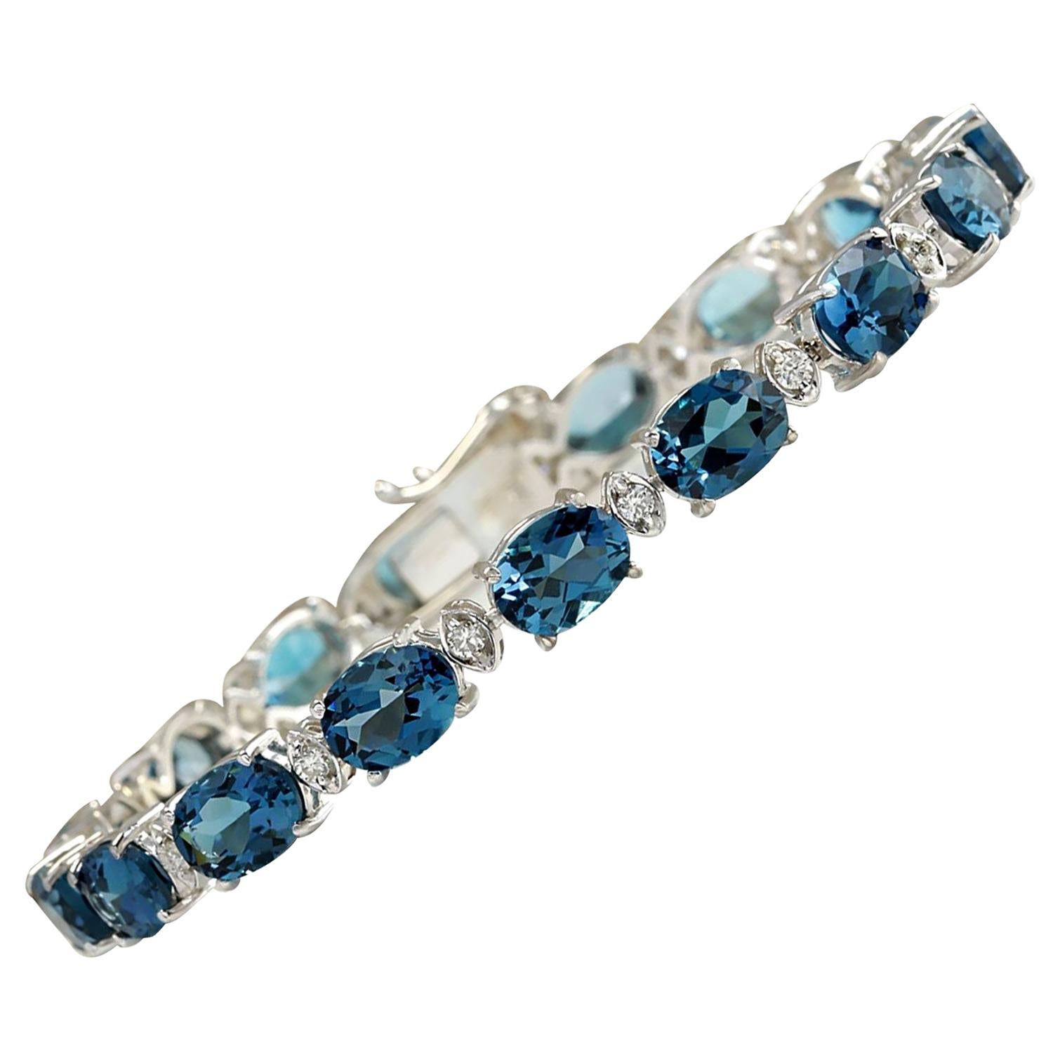 Bracelet en or blanc 14 carats avec topaze naturelle et diamants