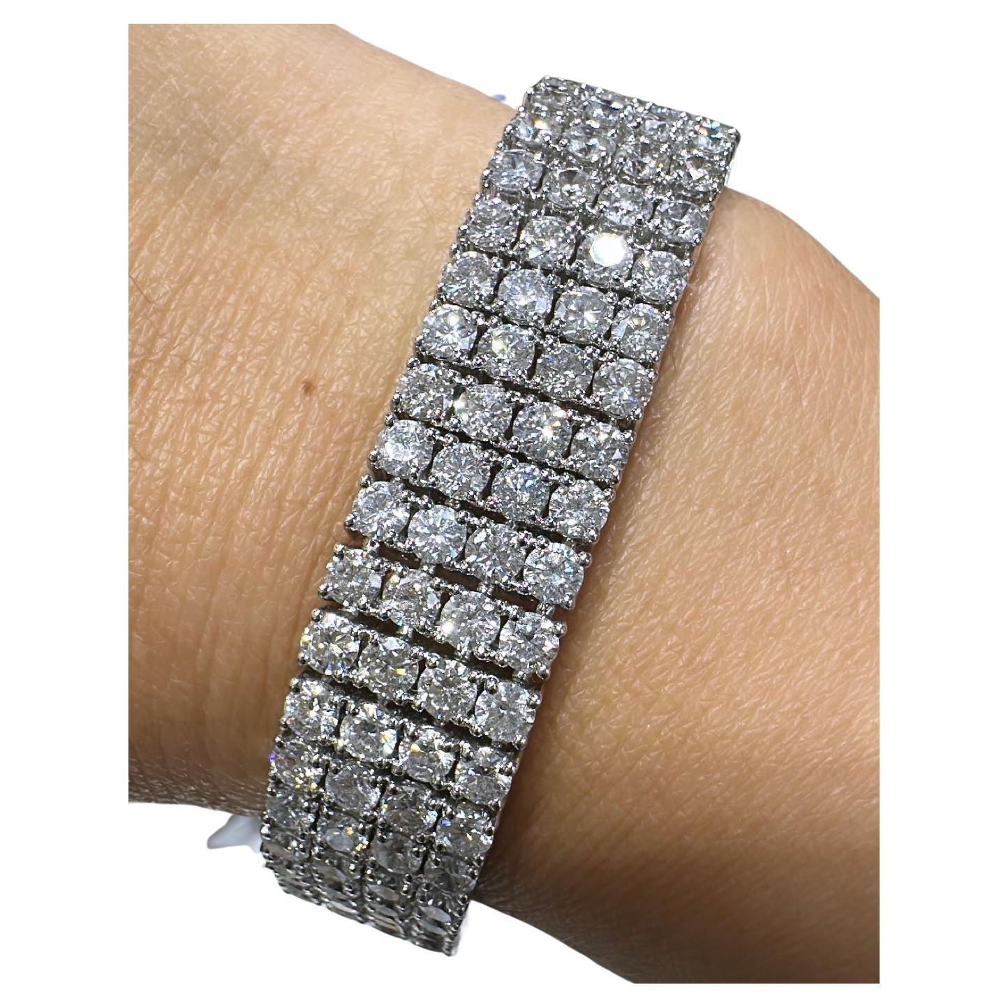 26.65ct t.w. Four Row Diamond Pave Statement Bracelet For Sale