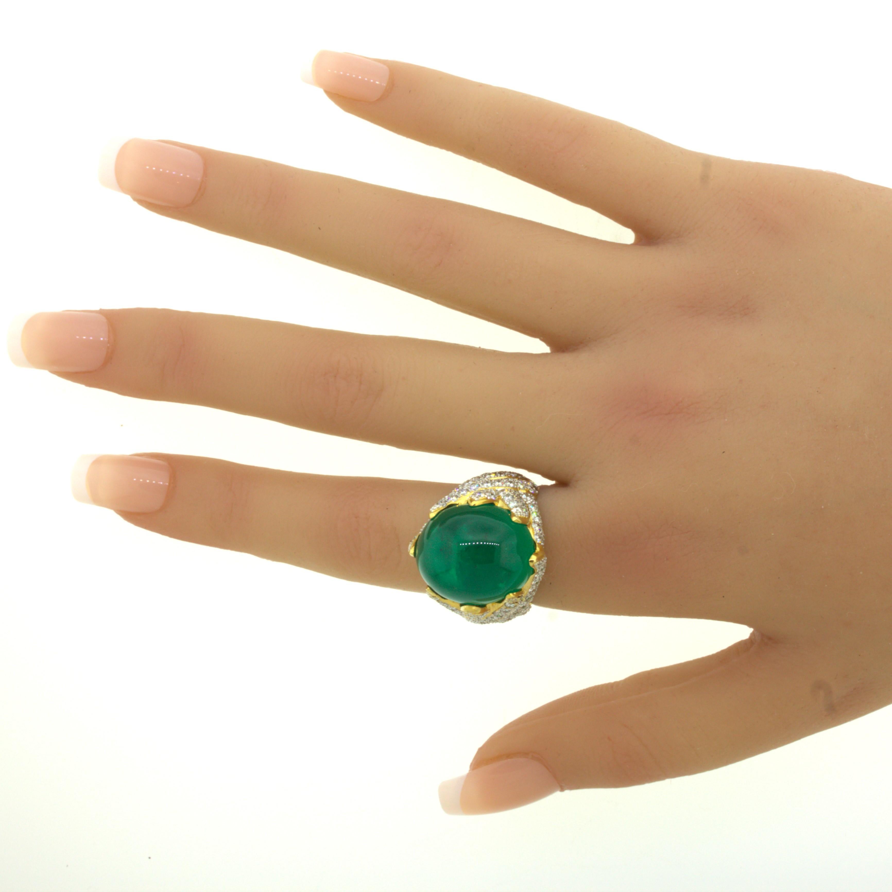 26.67 Carat Colombian Emerald Diamond 18K Yellow Gold Cocktail Ring, AGL Cert. For Sale 8