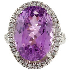 Natural Kunzite Diamond Ring In 14 Karat White Gold 