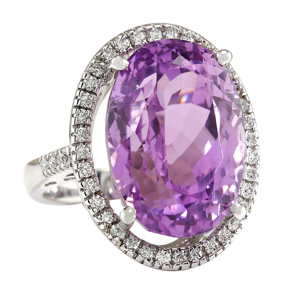 Stamped: 14K White Gold
Total Ring Weight: 14.0 Grams
Total Natural Kunzite Weight is 25.88 Carat (Measures: 18.00x13.00 mm)
Color: Pink
Total Natural Diamond Weight is 0.80 Carat
Color: F-G, Clarity: VS2-SI1
Face Measures: 24.55x19.10 mm
Sku: