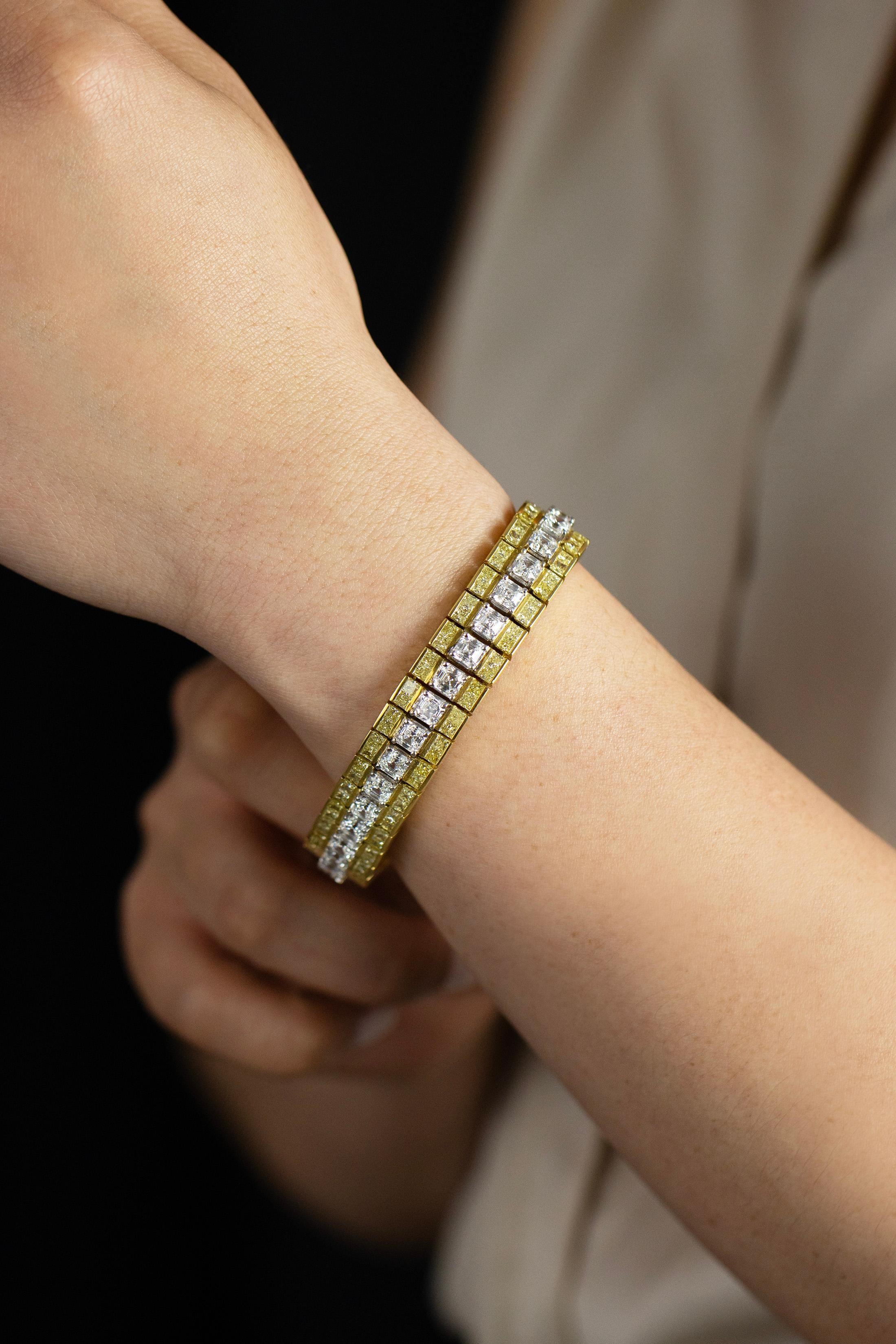 26,69 Karat Gelbes und weißes Diamant-Mode-Armband mit gemischtem Schliff (Zeitgenössisch) im Angebot