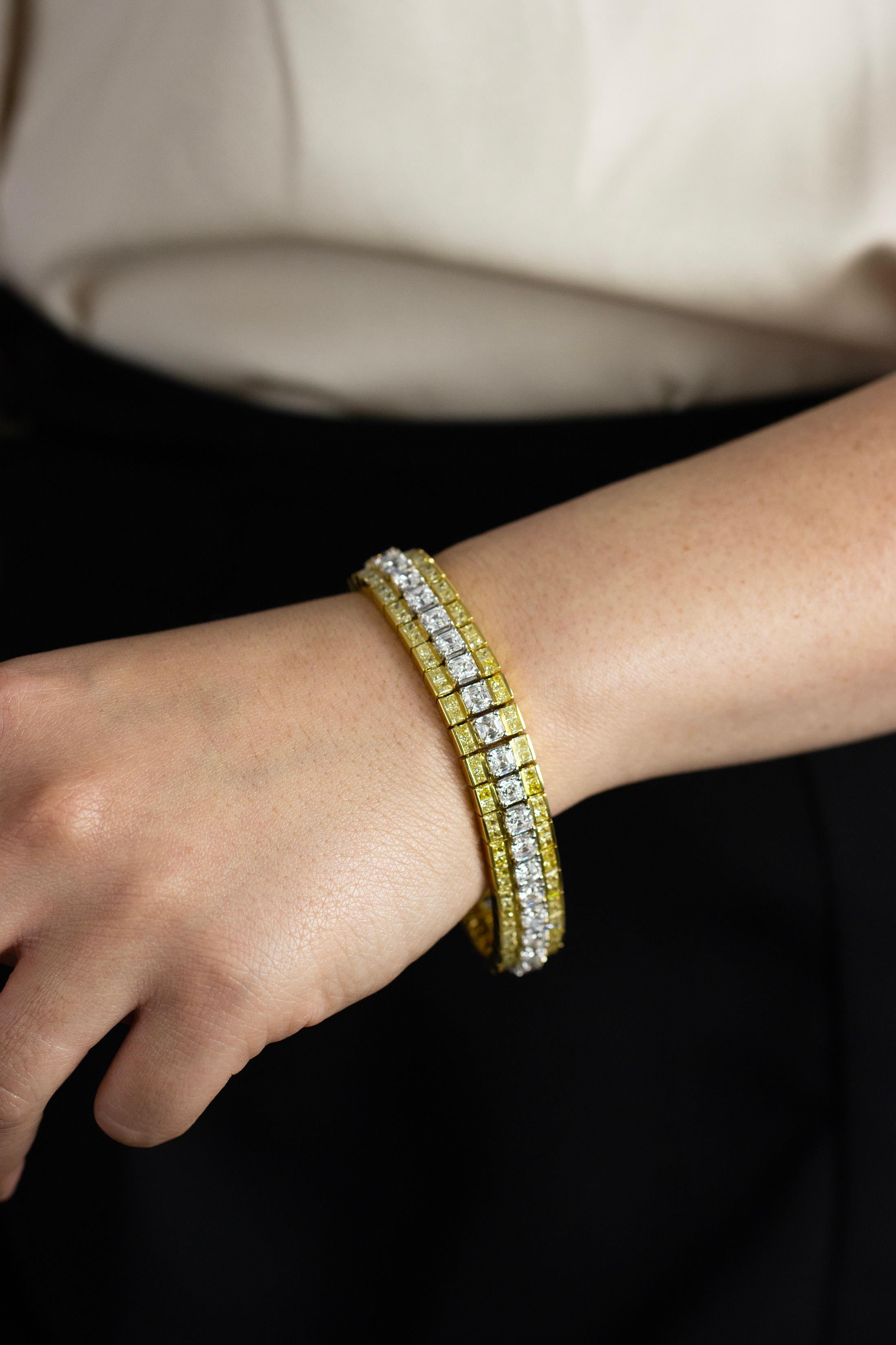 26.69 Carats Total Mixed Cut Yellow and White Diamond Fashion Bracelet In New Condition For Sale In New York, NY