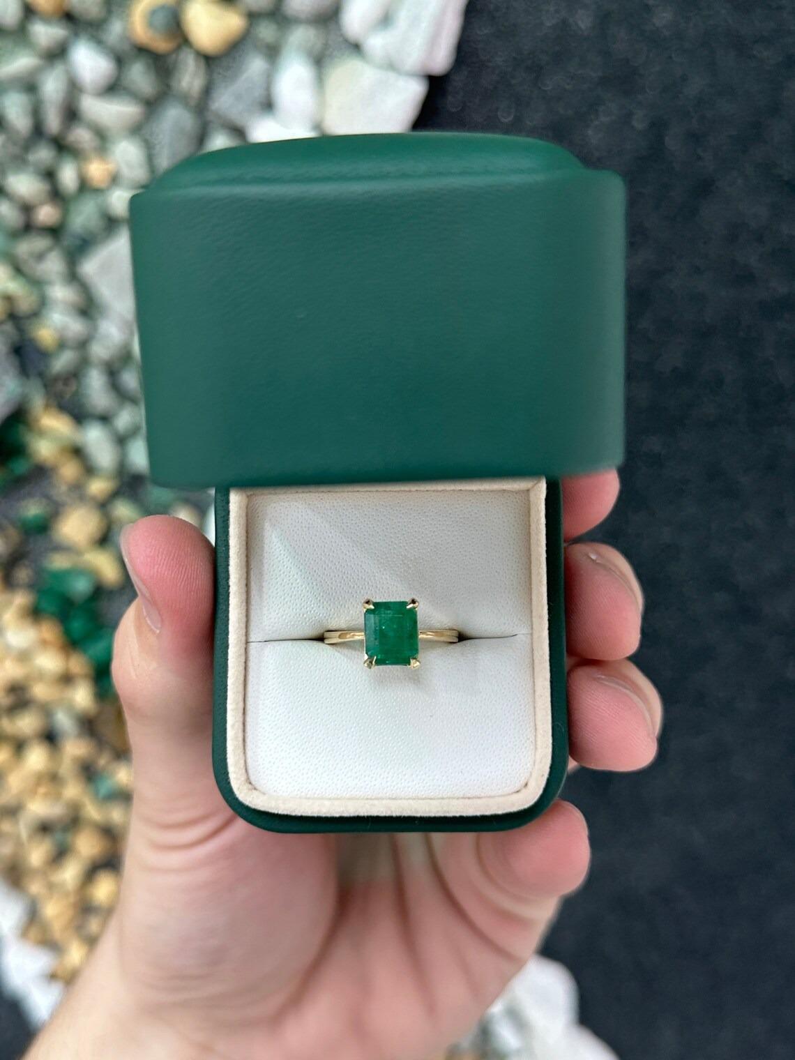 2.66ct 14K Natural Emerald Cut Emerald Solitaire Four Prong Gold Engagement Ring In New Condition For Sale In Jupiter, FL