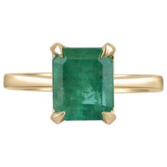 2.66ct 14K Emerald Cut Natural Emerald Solitaire Four Prong Gold Engagement Ring