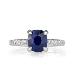 2.66ct Blue Sapphire Cushion Cut Engagement Ring