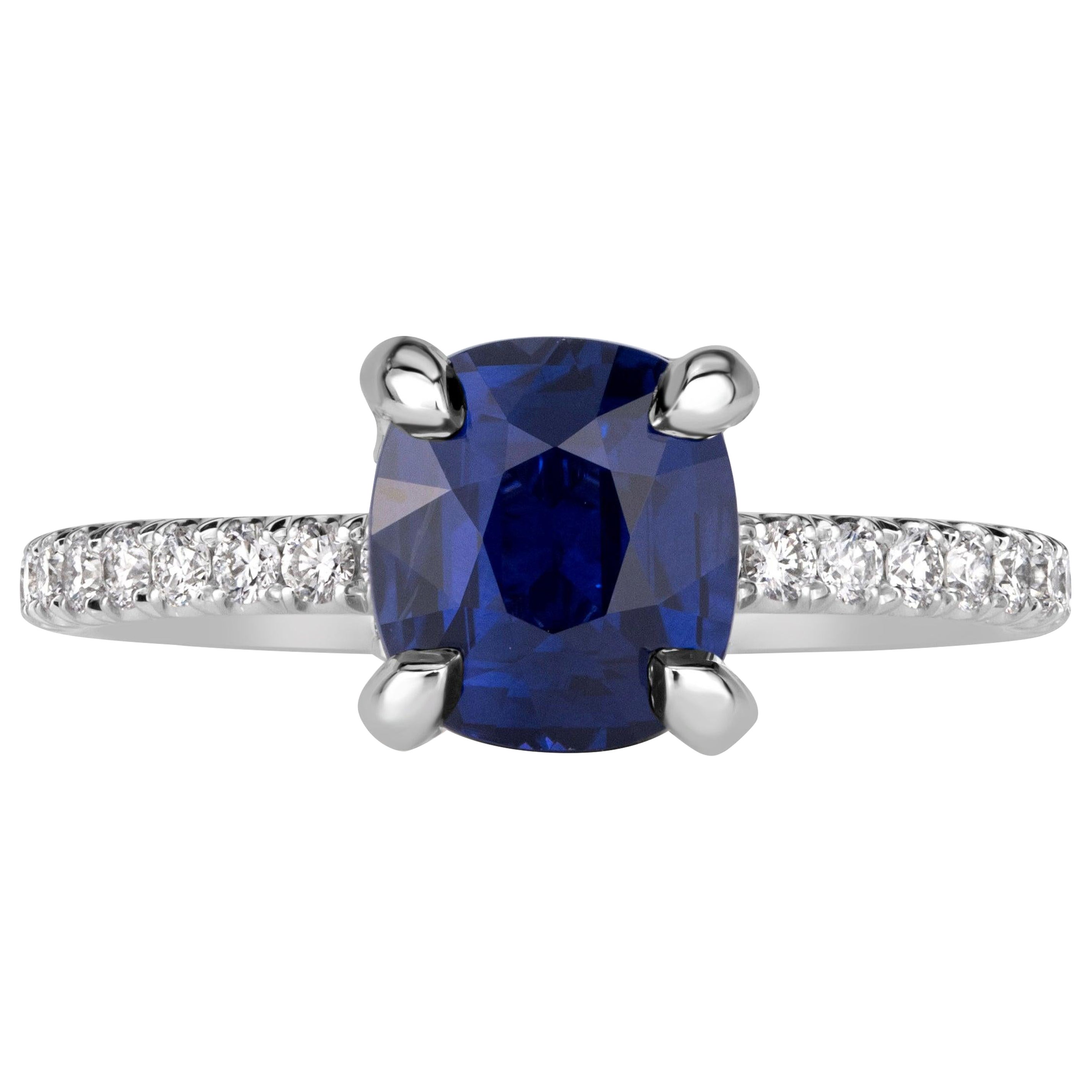 2.66ct Blue Sapphire Cushion Cut Engagement Ring