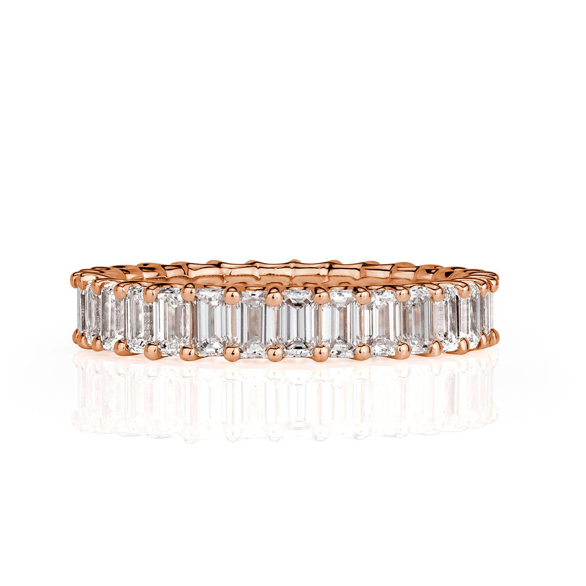 2.66ct Emerald Cut Diamond Eternity Band in 18k Rose Gold For Sale