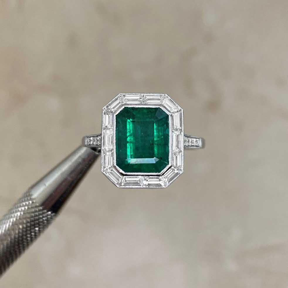 Art Deco Engagement Ring With Emerald 2.66ct Emerald Cut Engagement Ring 6