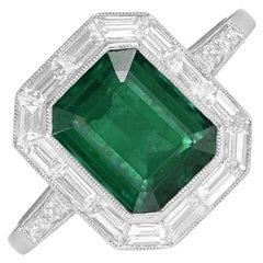 Art Deco Engagement Ring With Emerald 2.66ct Emerald Cut Engagement Ring