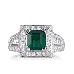 2.66ct Emerald Cut Green Emerald Engagement Ring