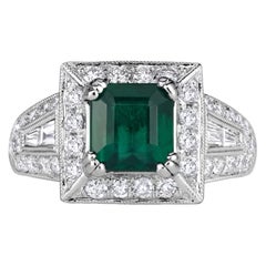 2.66ct Emerald Cut Green Emerald Engagement Ring
