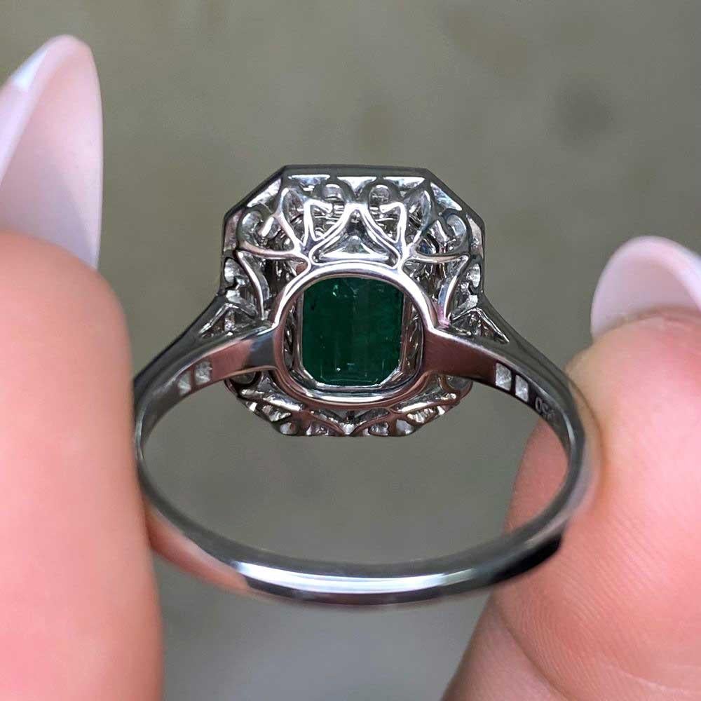 2.66ct Emerald Cut Natural Green Emerald Engagement Ring, Diamond Halo, Platinum For Sale 6