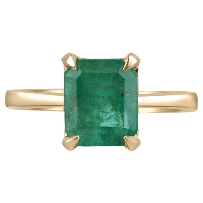 Anillo de compromiso solitario con esmeralda de 2,66 ct en oro de 14 quilates - Verde intenso, con garras