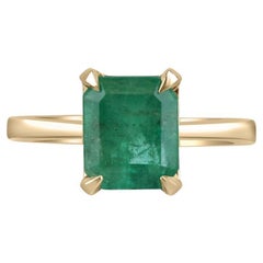 2.66ct Emerald Solitaire Engagement Ring in 14K Gold - Rich Green, Claw Prong