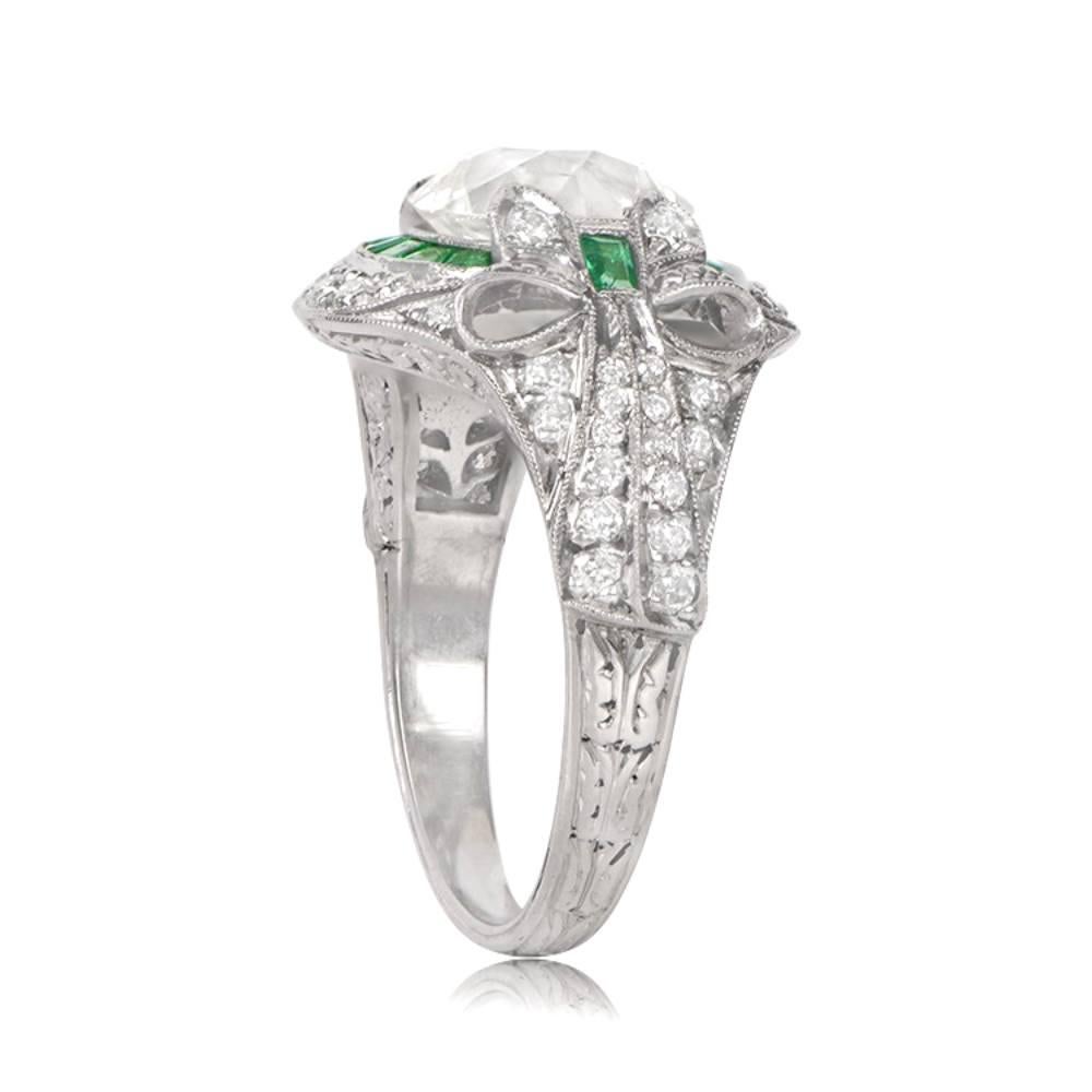 Art Deco 2.66 Carat Euro Cut Diamond Engagement Ring, Emerald Halo For Sale