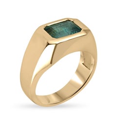 2,66 ct Anillo solitario para hombre, talla esmeralda natural, verde azulado, engastado en bisel