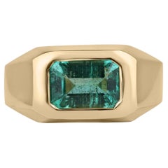 2.66ct Nature Emerald Cut Bluish Green Bezel Set Men's Solitaire Ring (bague solitaire pour homme)