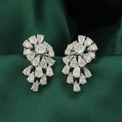 2.66Ct Pear & Round Cut Natural Diamond Cluster Stud Earrings 18K White Gold