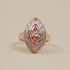 2.66ct Pink Marquise Lab Diamond Baguette Halo Ring 14K Rose Gold Wedding Ring