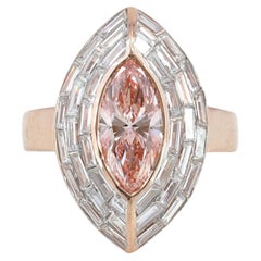 2.66ct Pink Marquise Lab Diamond Baguette Halo Ring 14K Rose Gold Wedding Ring
