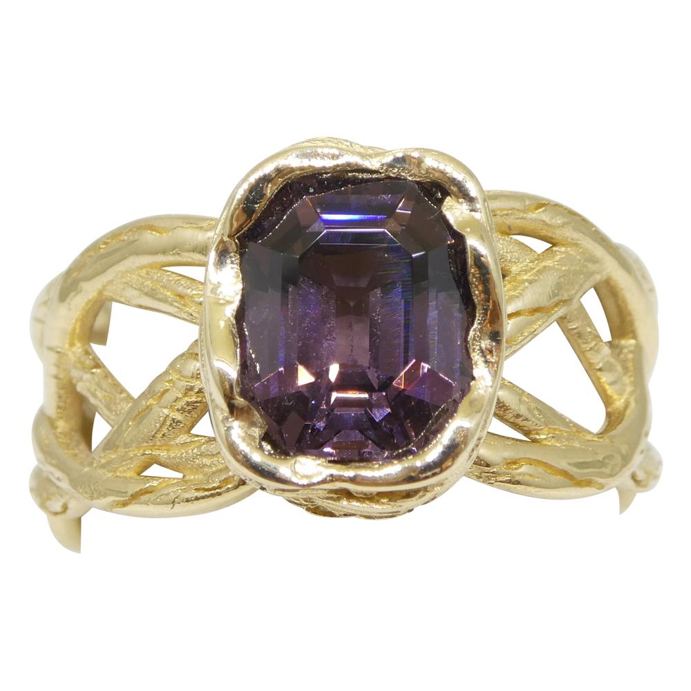 2.66ct Purple Spinel Vine Ring set in 14k Yellow Gold For Sale 6