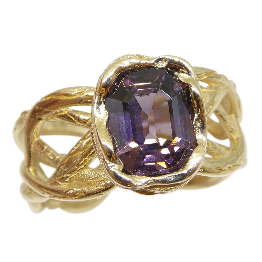 Octagon Cut 2.66ct Purple Spinel Vine Ring set in 14k Yellow Gold For Sale