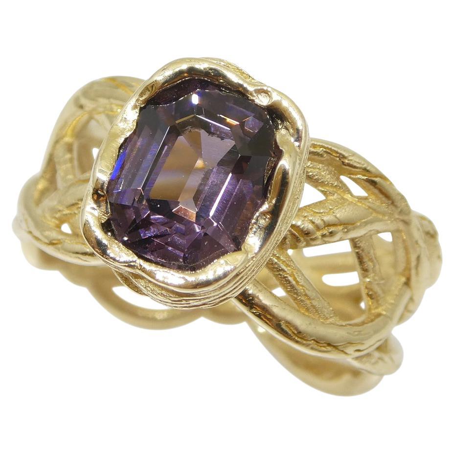 2.66ct Purple Spinel Vine Ring set in 14k Yellow Gold For Sale