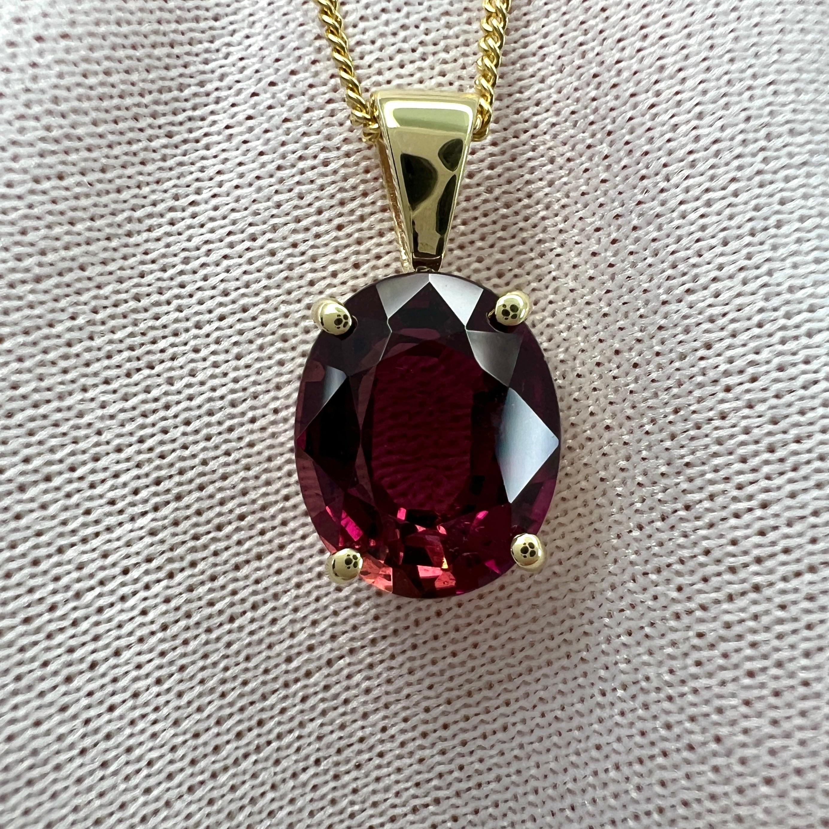 2.66ct Rubellite Tourmaline Pink Oval Cut 9k Yellow Gold Pendant Necklace In New Condition For Sale In Birmingham, GB