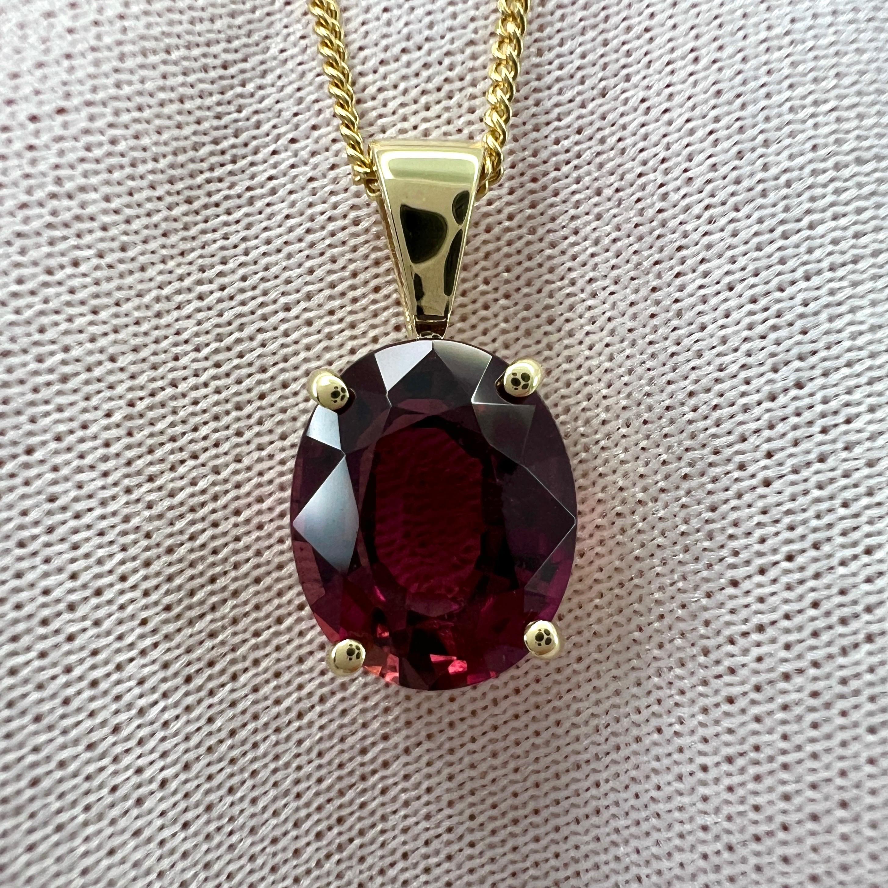 Women's or Men's 2.66ct Rubellite Tourmaline Pink Oval Cut 9k Yellow Gold Pendant Necklace For Sale
