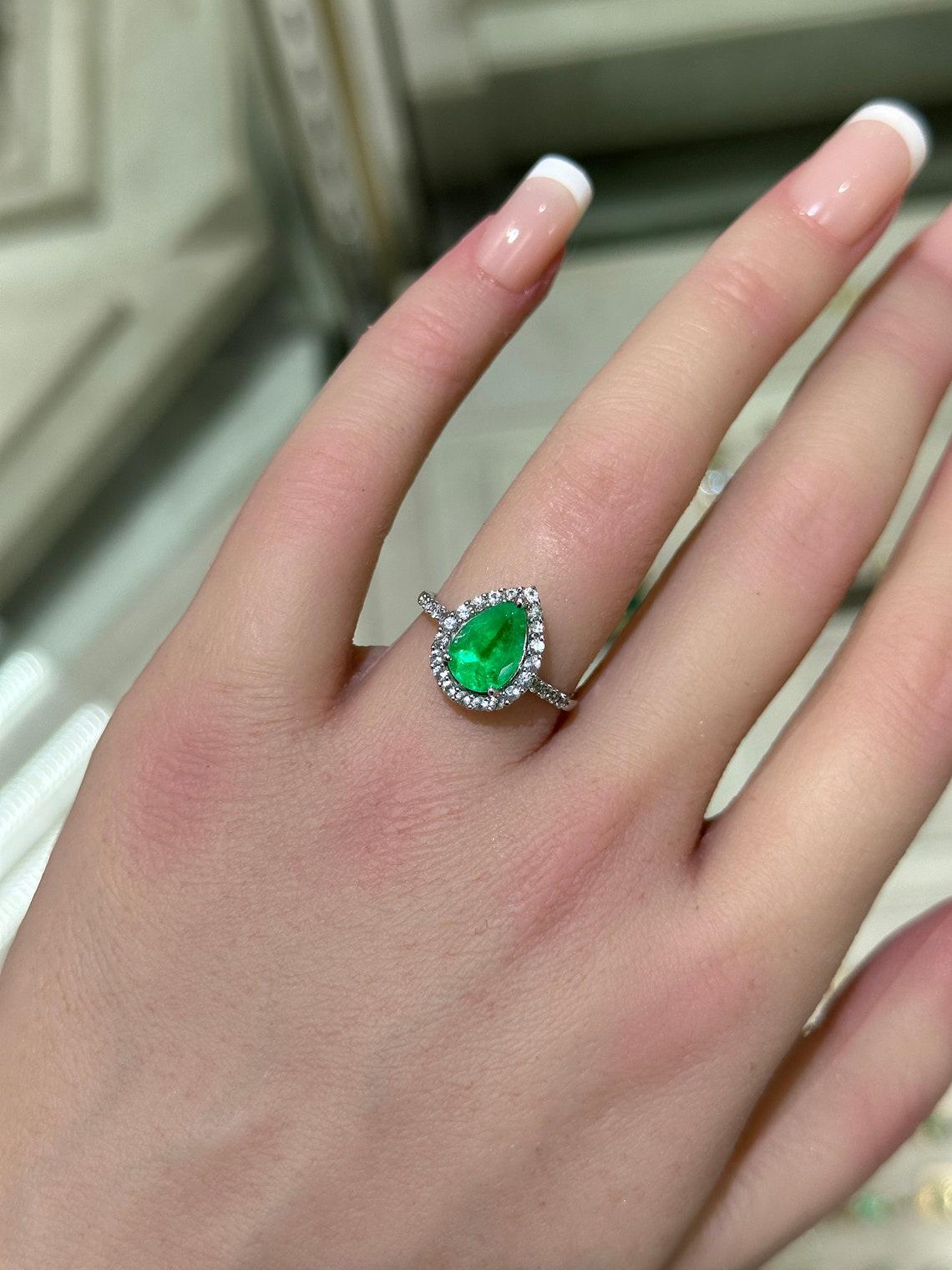 Emerald Cut 2.66tcw Earth Mined Emerald & Diamond Halo Engagement Ring Vivid Green 14K Gold For Sale