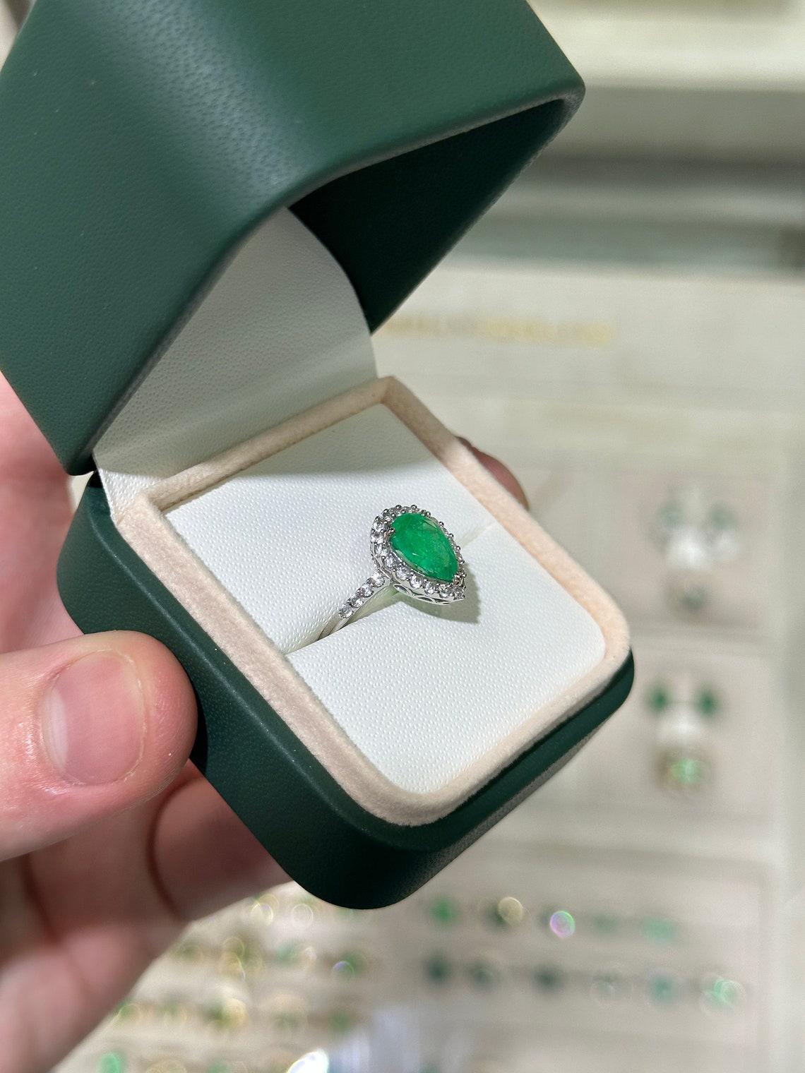 Women's 2.66tcw Earth Mined Emerald & Diamond Halo Engagement Ring Vivid Green 14K Gold For Sale