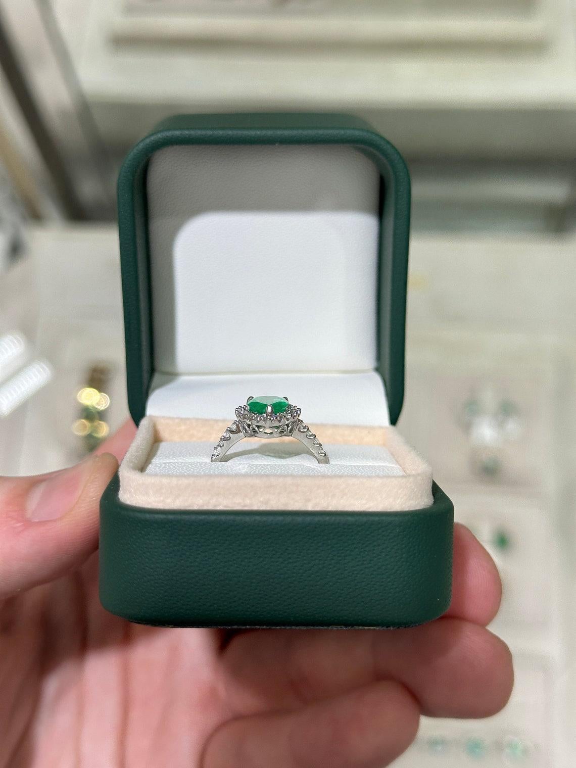 2.66tcw Earth Mined Emerald & Diamond Halo Engagement Ring Vivid Green 14K Gold For Sale 1