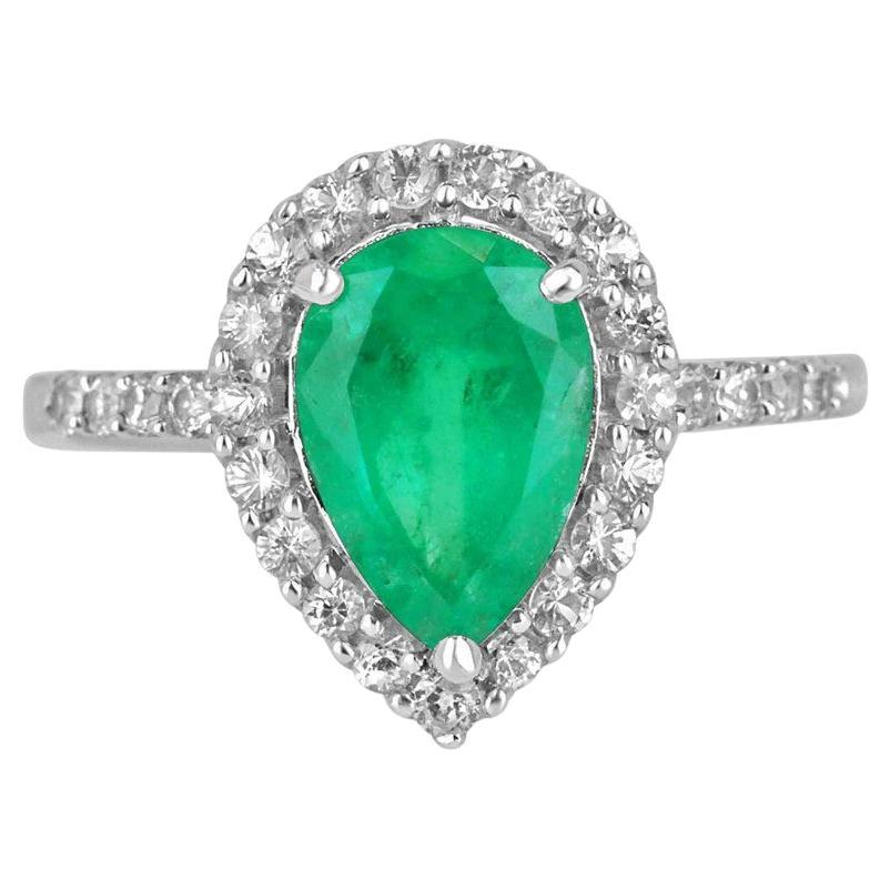 2.66tcw Earth Mined Emerald & Diamond Halo Engagement Ring Vivid Green 14K Gold For Sale