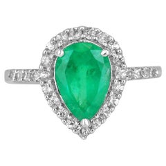 2.66tcw Earth Mined Emerald & Diamond Halo Engagement Ring Vivid Green 14K Gold