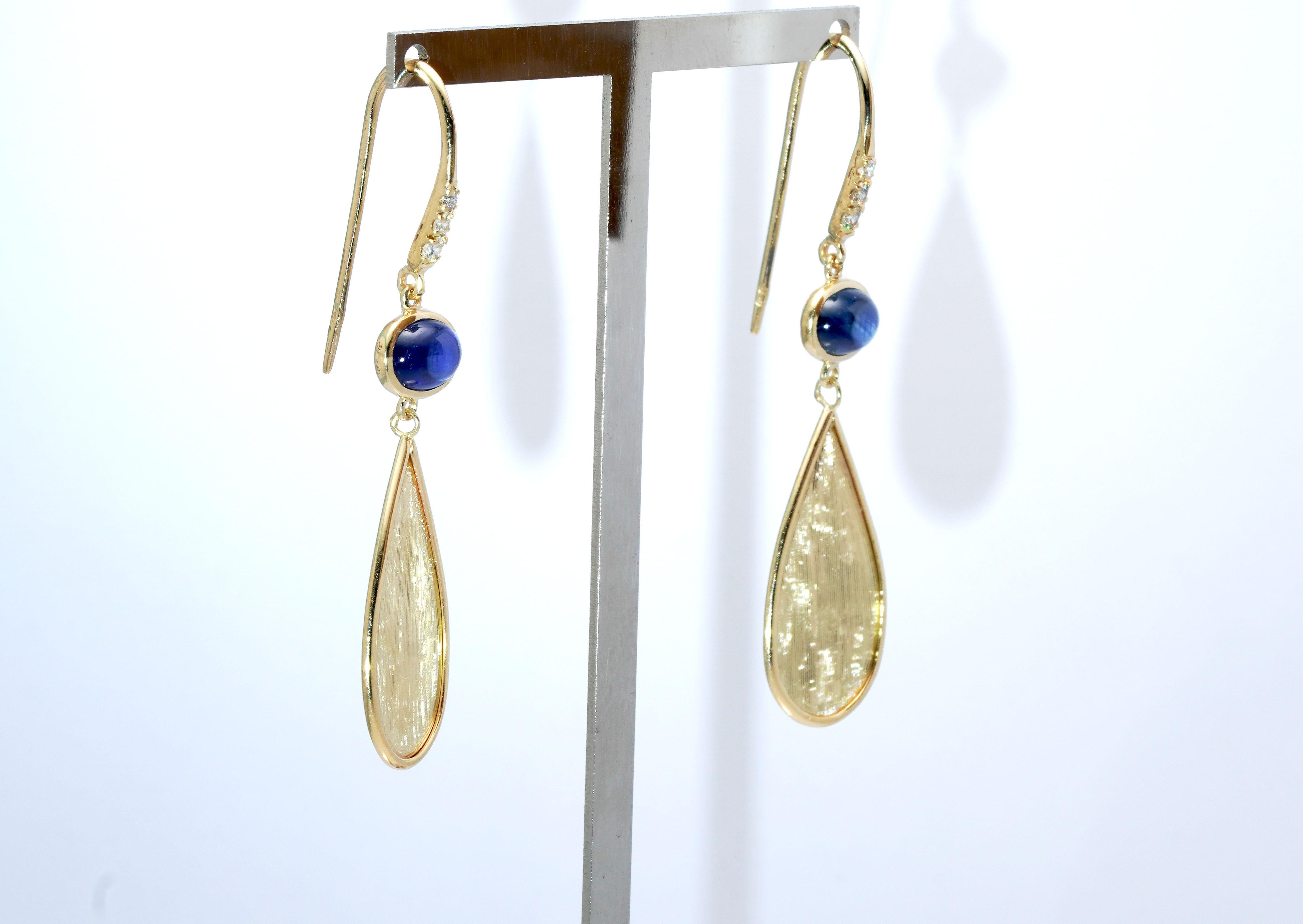 Cabochon 2.67 Carat Blue Sapphire Diamond Earrings For Sale