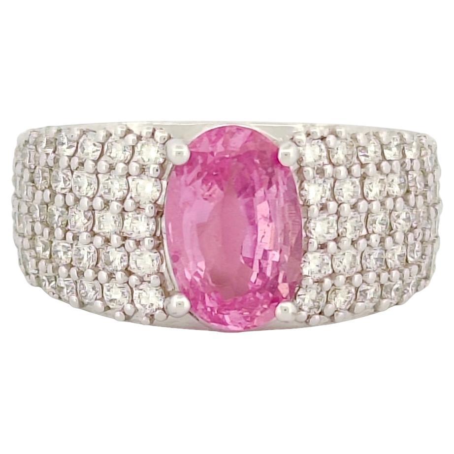 GIA cert 2.67 Ct No-Heat Pink Sapphire & Diamonds studded 18K White Gold Band