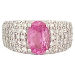 2.67 Carat Classic Pink Sapphire Ring with Diamonds in 18k White Gold
