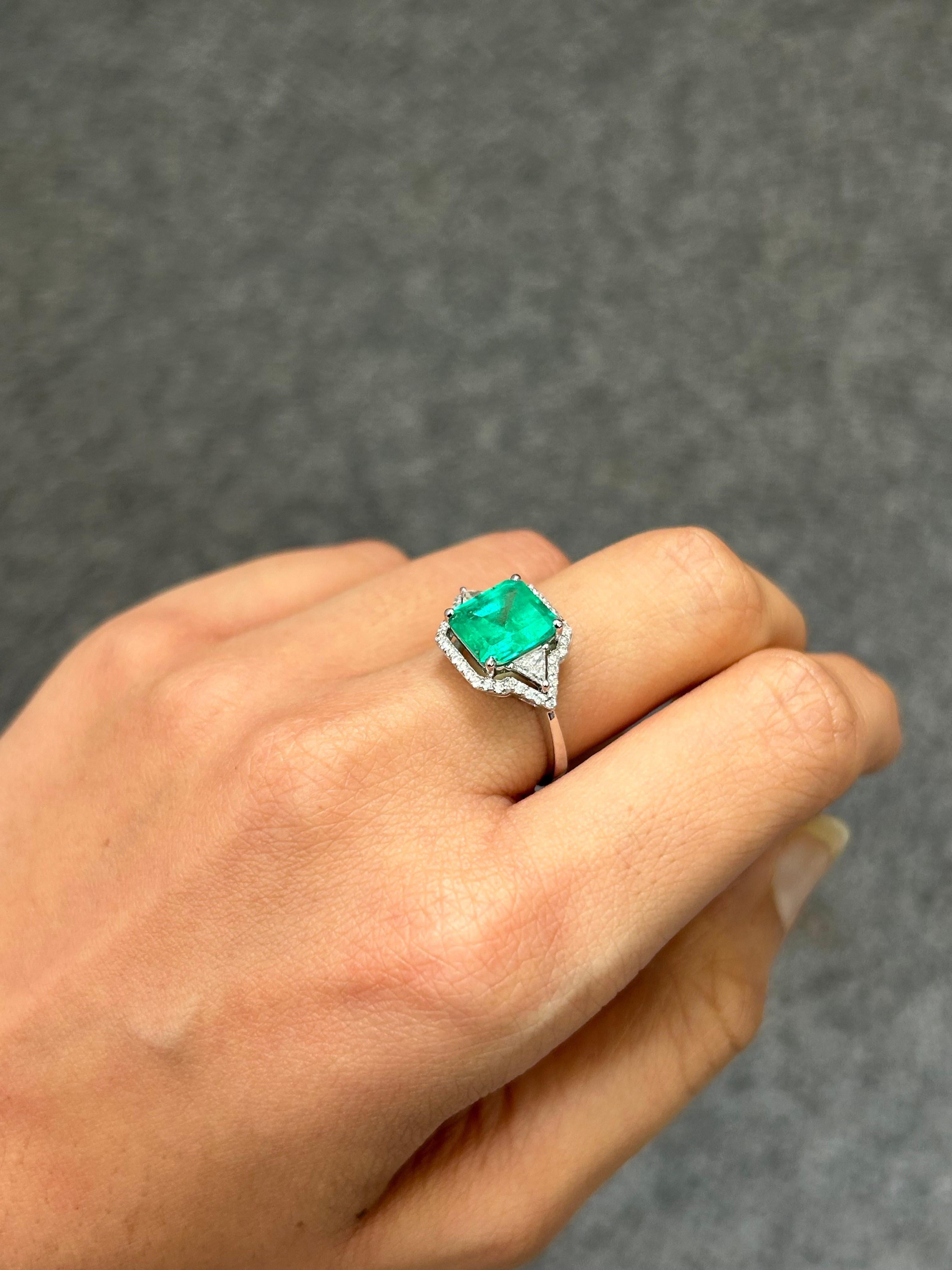 2.67 Carat Colombian Emerald and Diamond Three-Stone Engagement Ring 1