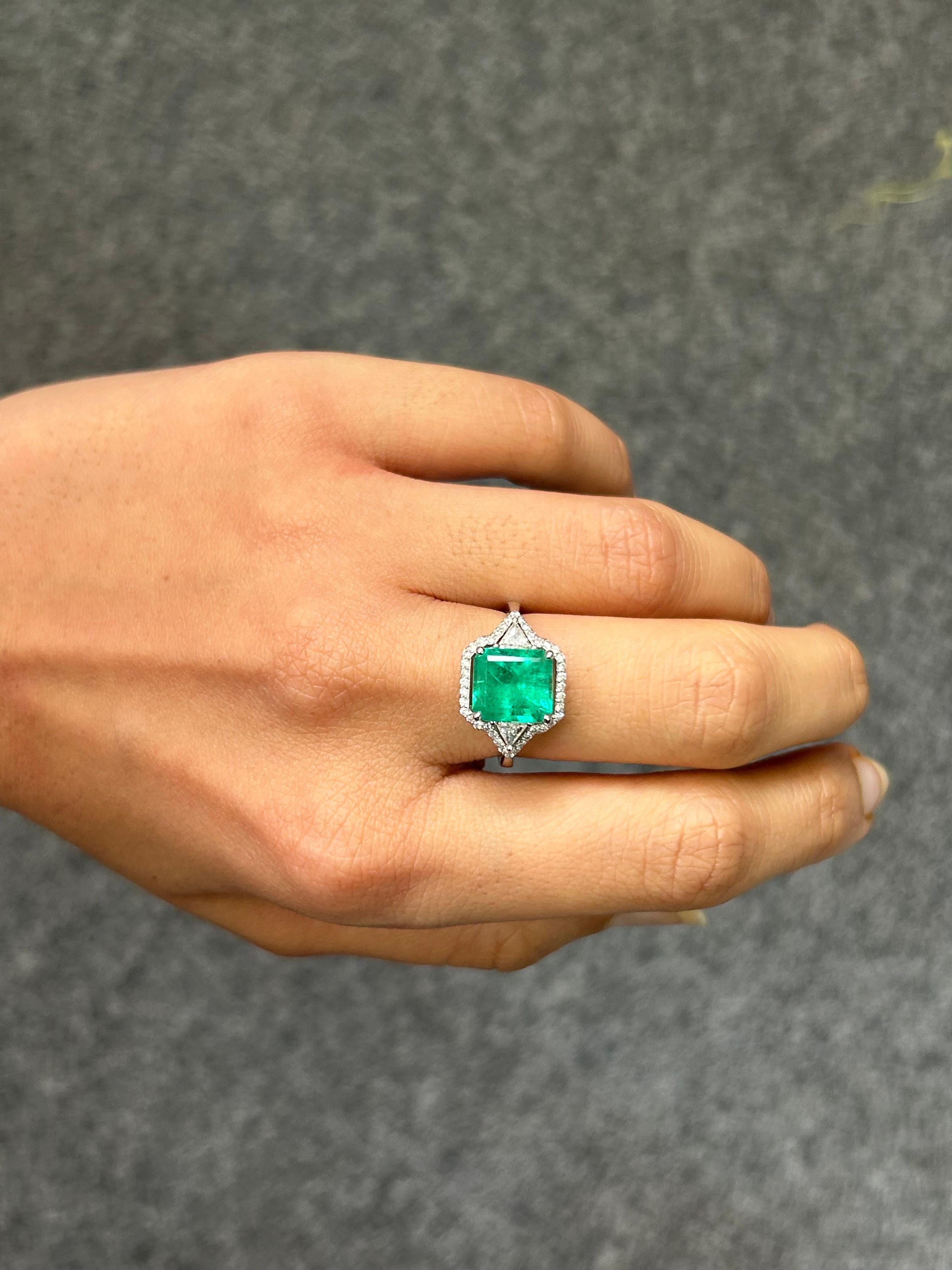 2.67 Carat Colombian Emerald and Diamond Three-Stone Engagement Ring 3