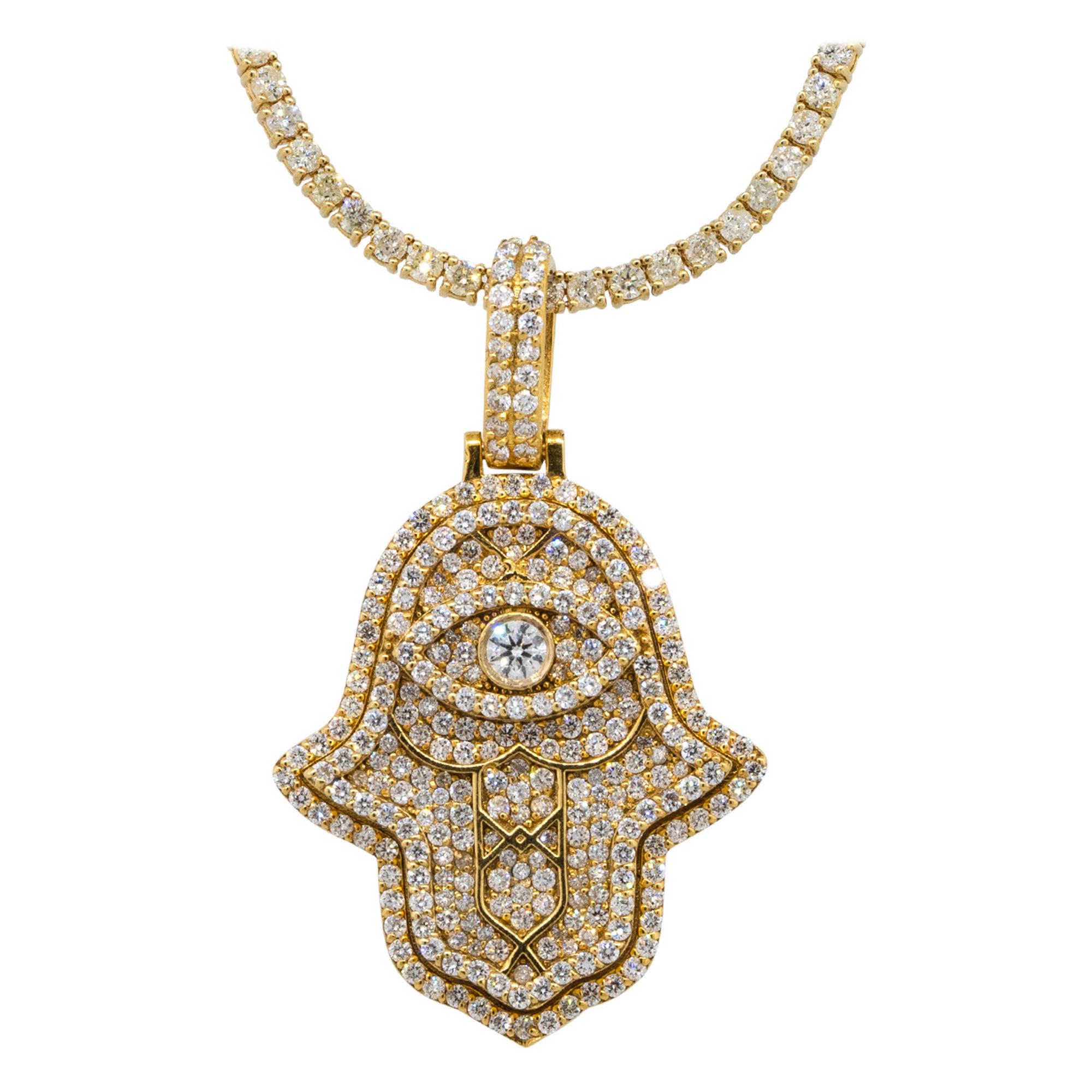 2.67 Carat Diamond Pave Hamsa Pendant 14 Karat in Stock