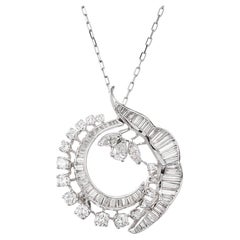 2.67 Carat Diamond Platinum Flower Brooch Pendant Necklace