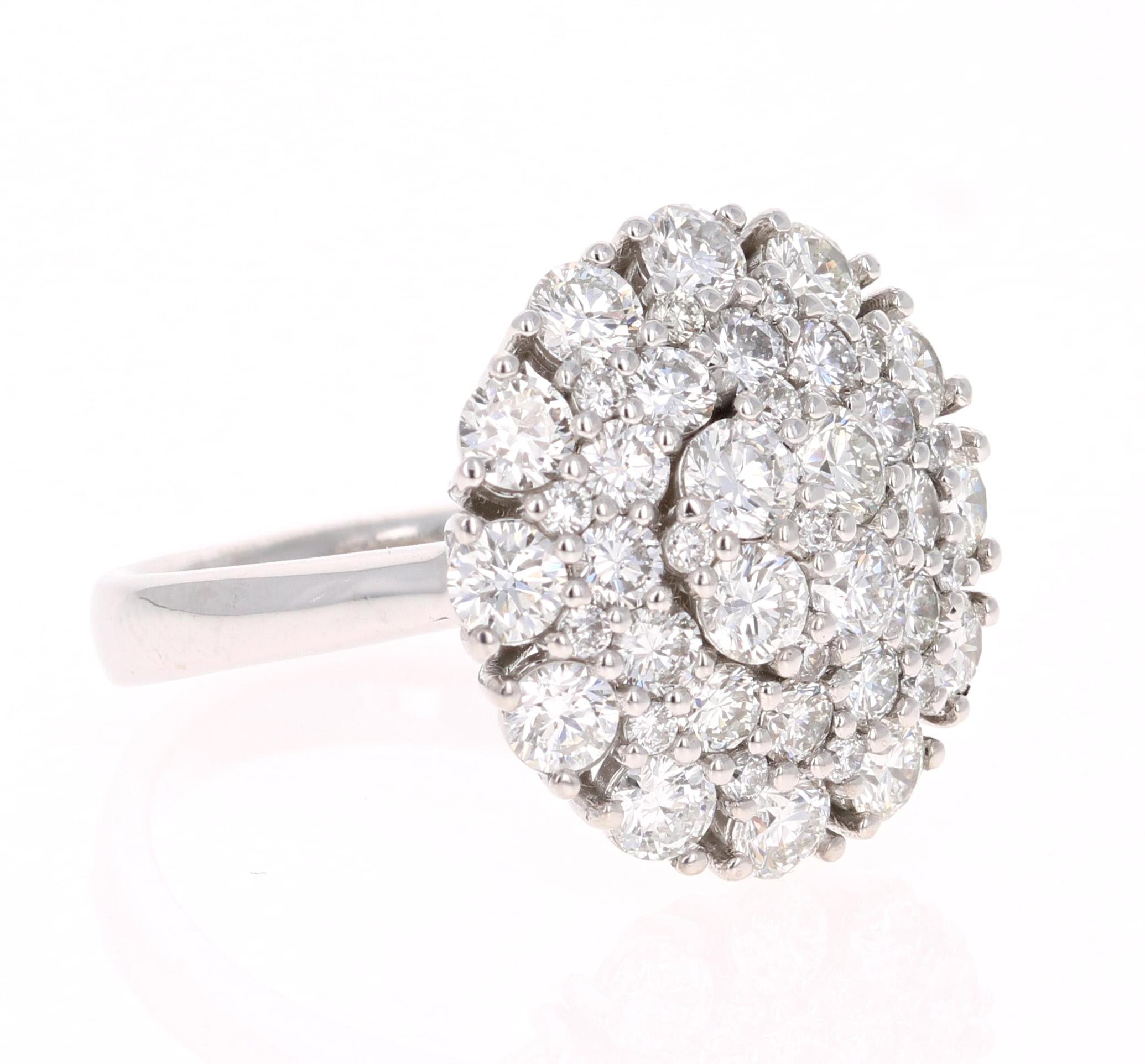 Round Cut 2.67 Carat Diamond White Gold Cocktail Ring For Sale