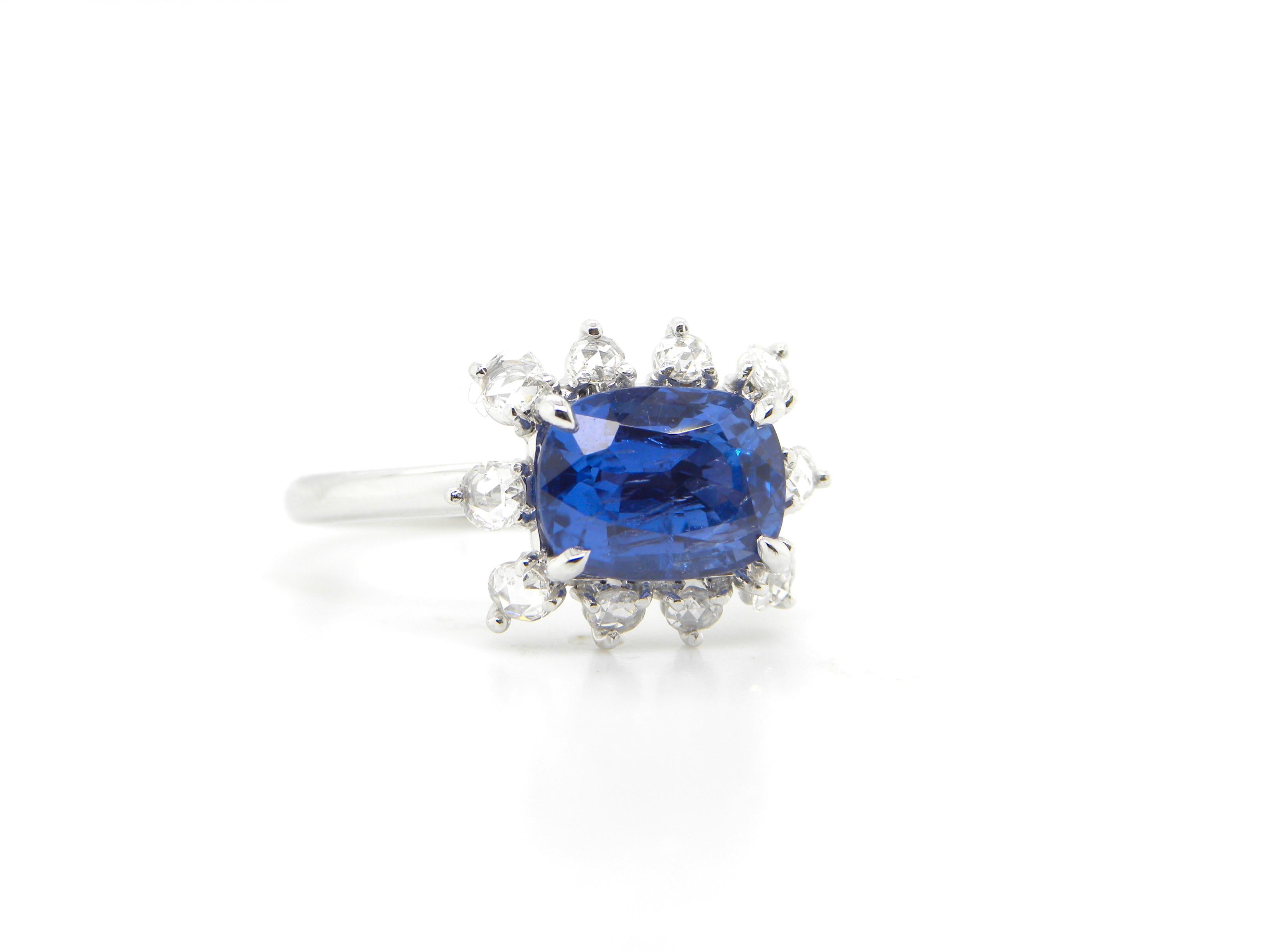 Contemporary 2.67 Carat GIA Certified Unheated Burmese Sapphire and Diamond Engagement Ring